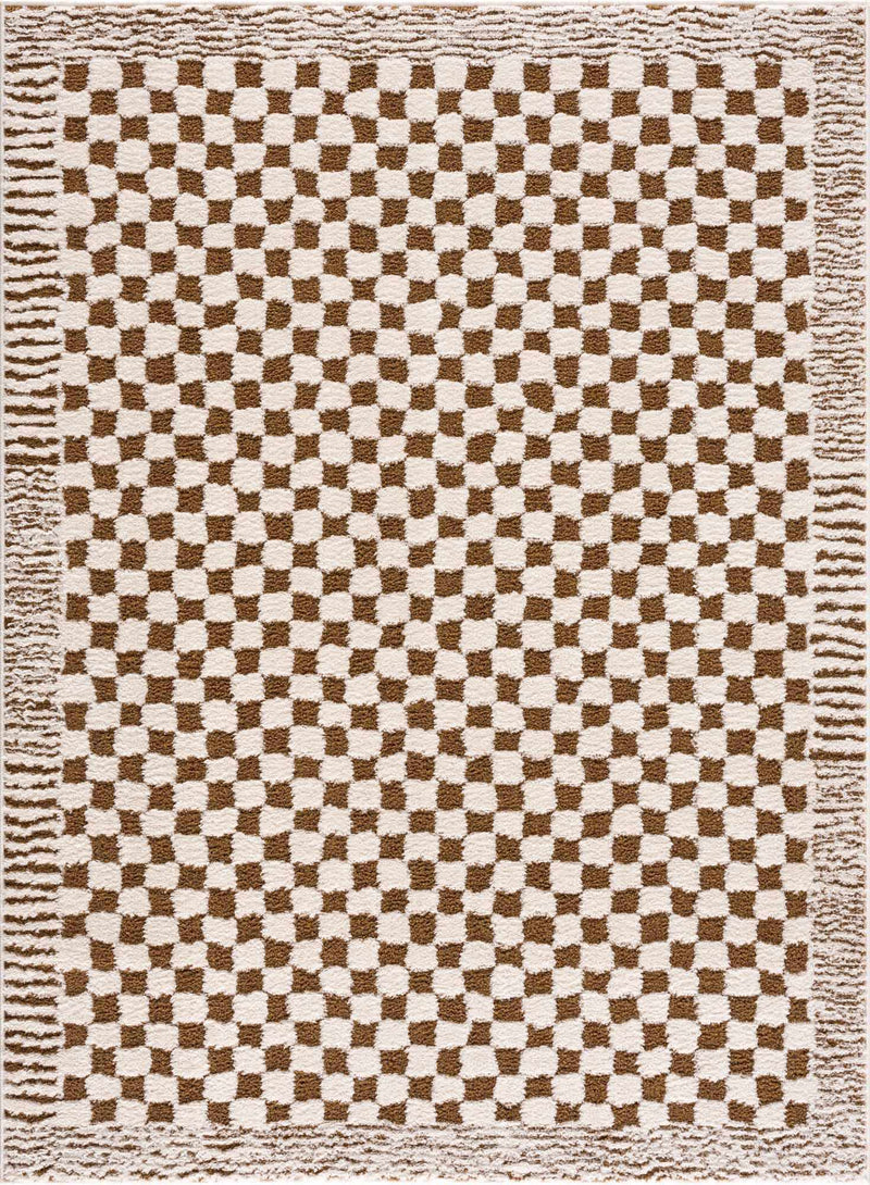 Leryn Brown Checkered Plush Rug by Boutique Rugs