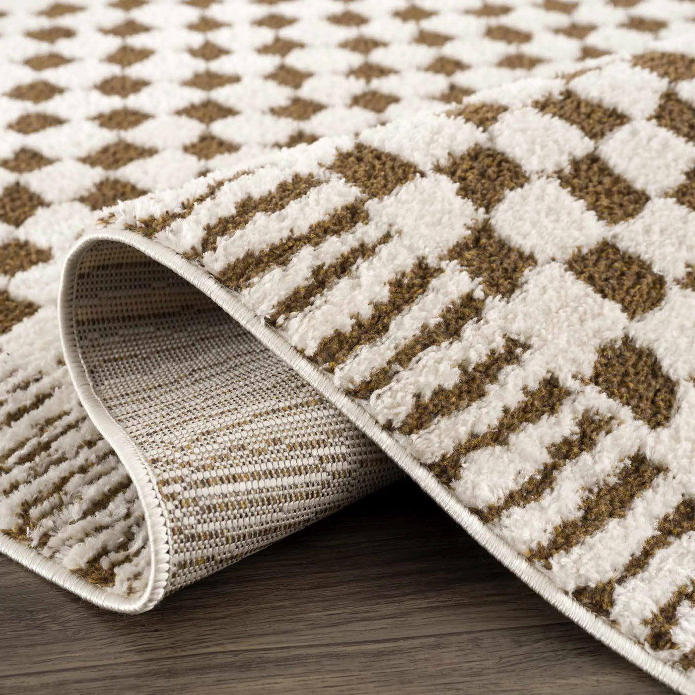 Leryn Brown Checkered Plush Rug by Boutique Rugs