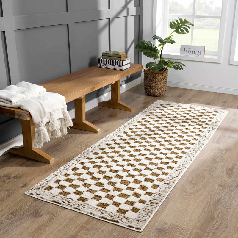 Leryn Brown Checkered Plush Rug by Boutique Rugs