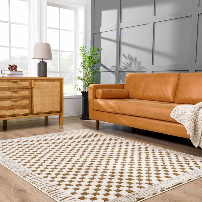 Leryn Brown Checkered Plush Rug by Boutique Rugs