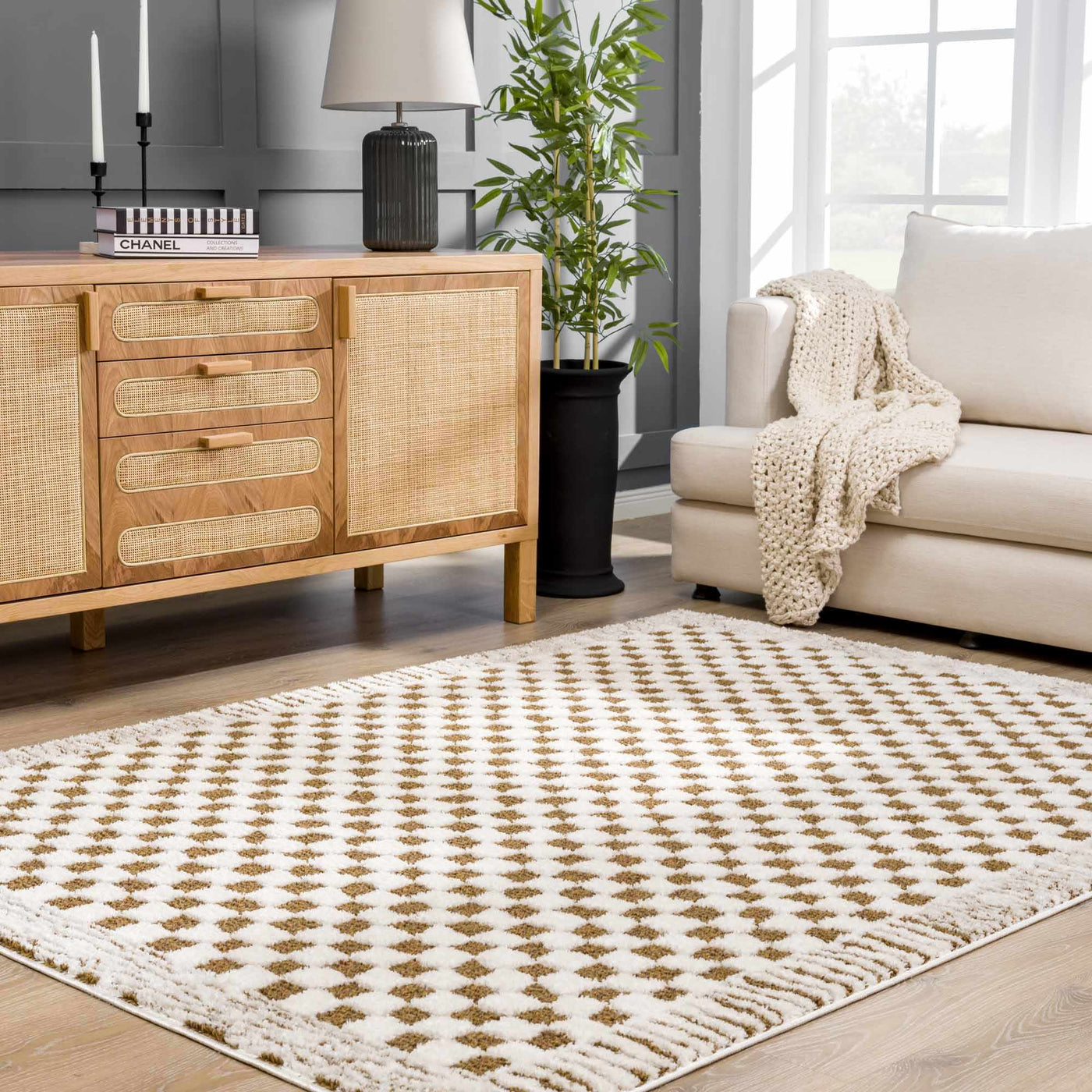 Leryn Brown Checkered Plush Rug by Boutique Rugs