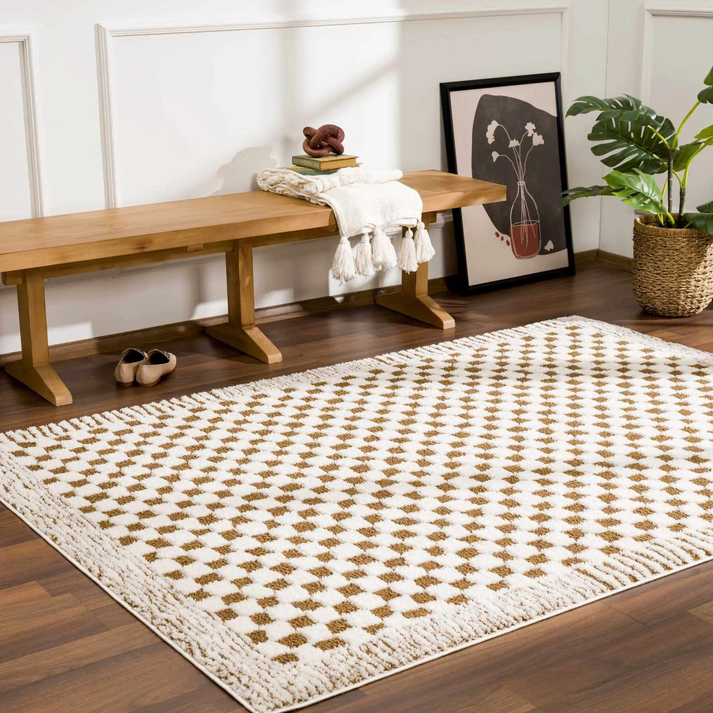 Leryn Brown Checkered Plush Rug by Boutique Rugs