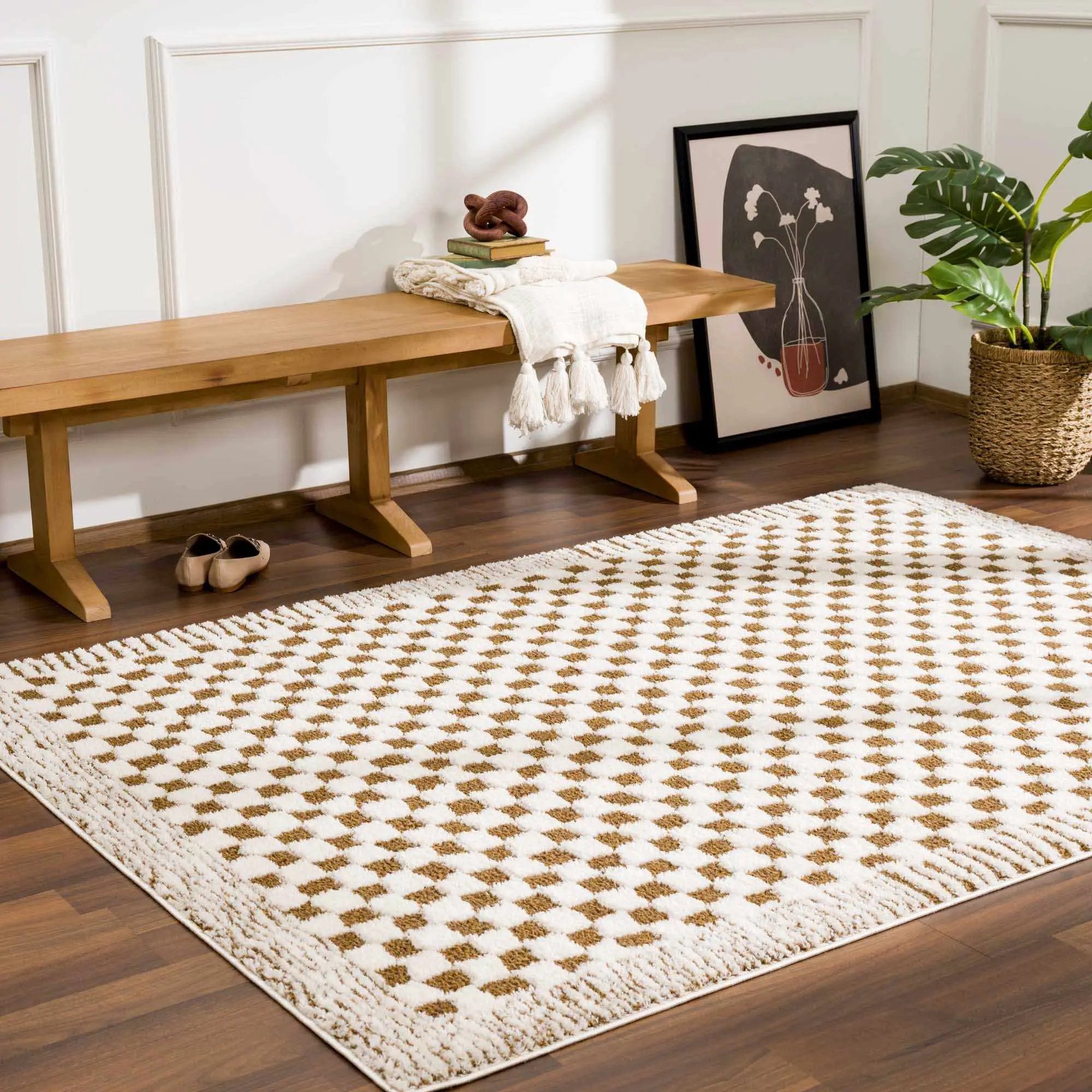 Leryn Brown Checkered Plush Rug by Boutique Rugs