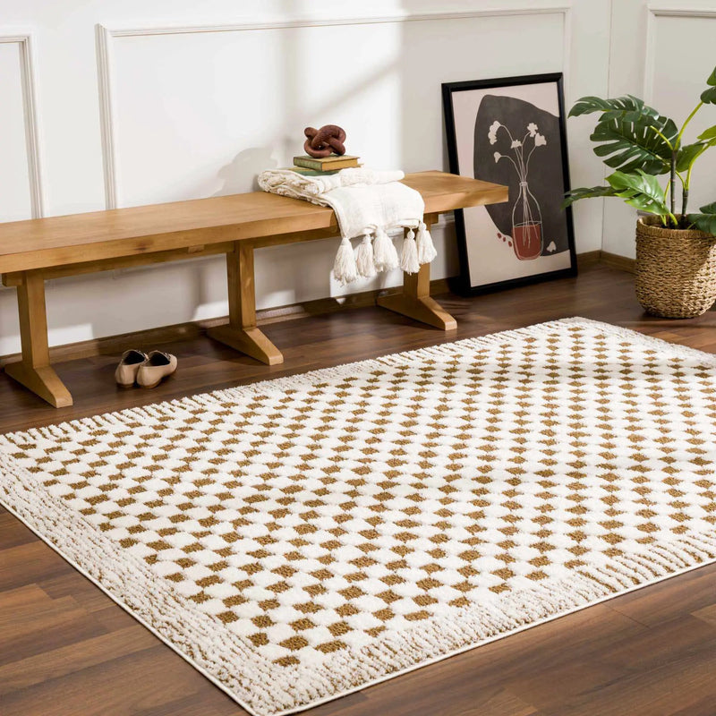 Leryn Brown Checkered Plush Rug by Boutique Rugs