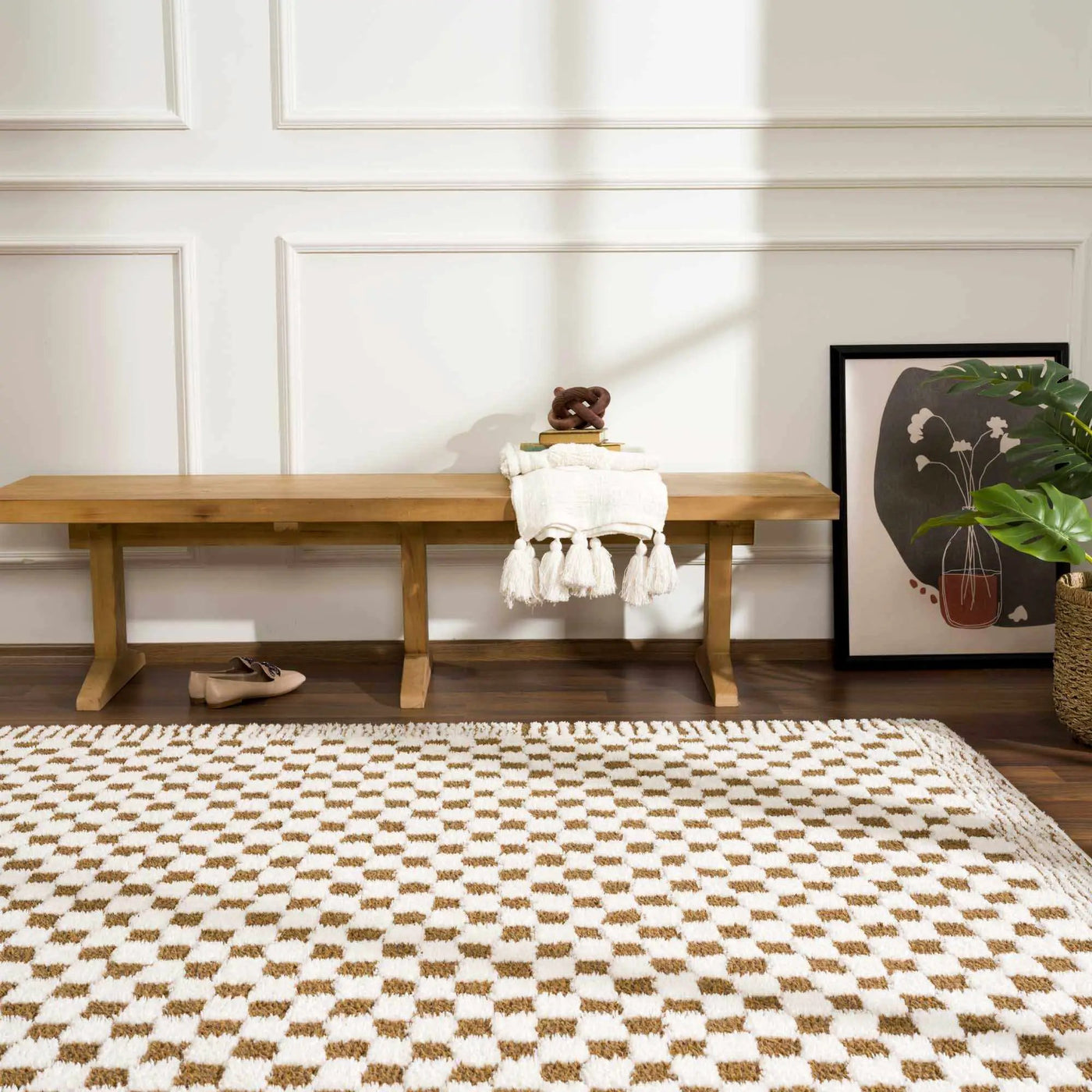 Leryn Brown Checkered Plush Rug by Boutique Rugs