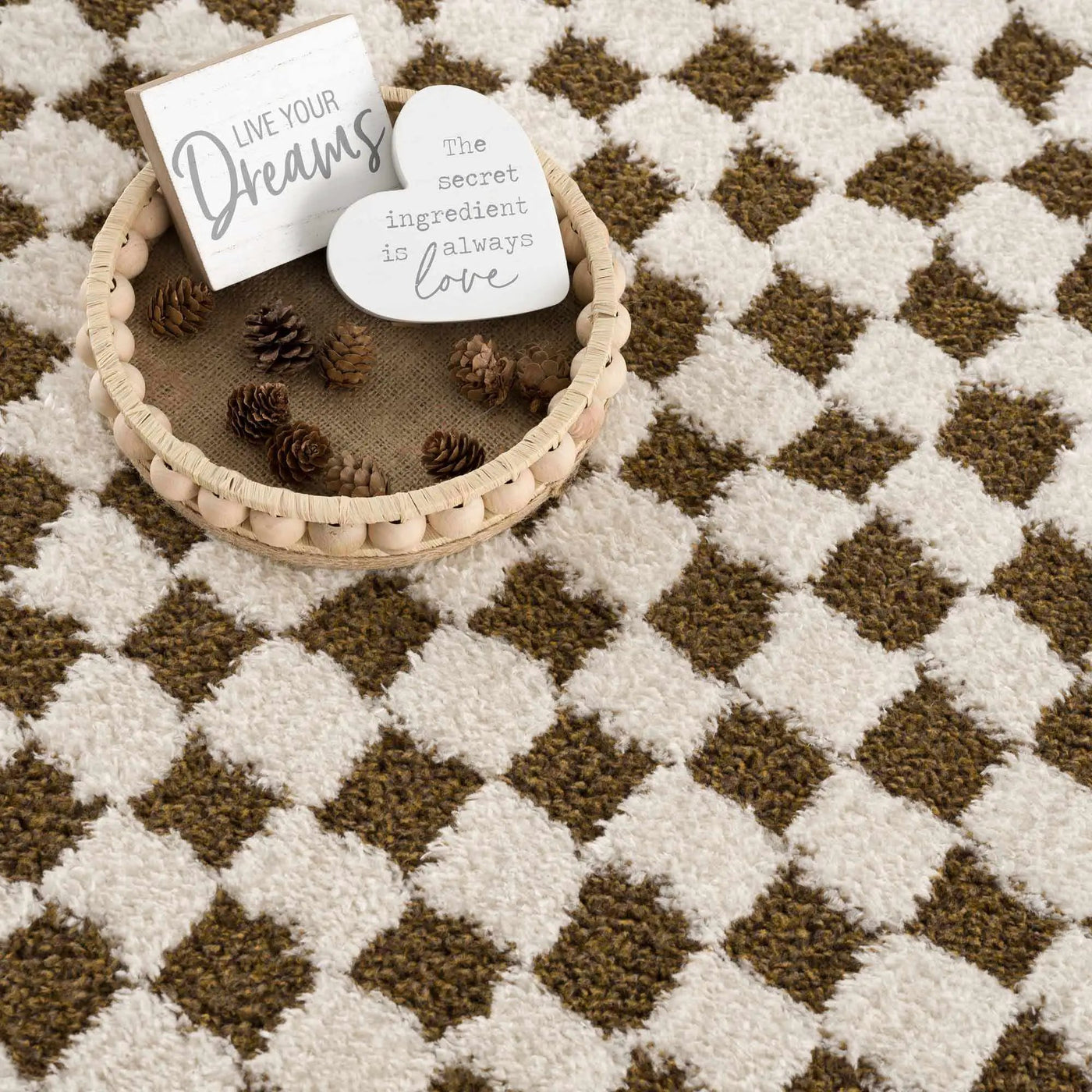 Leryn Brown Checkered Plush Rug by Boutique Rugs
