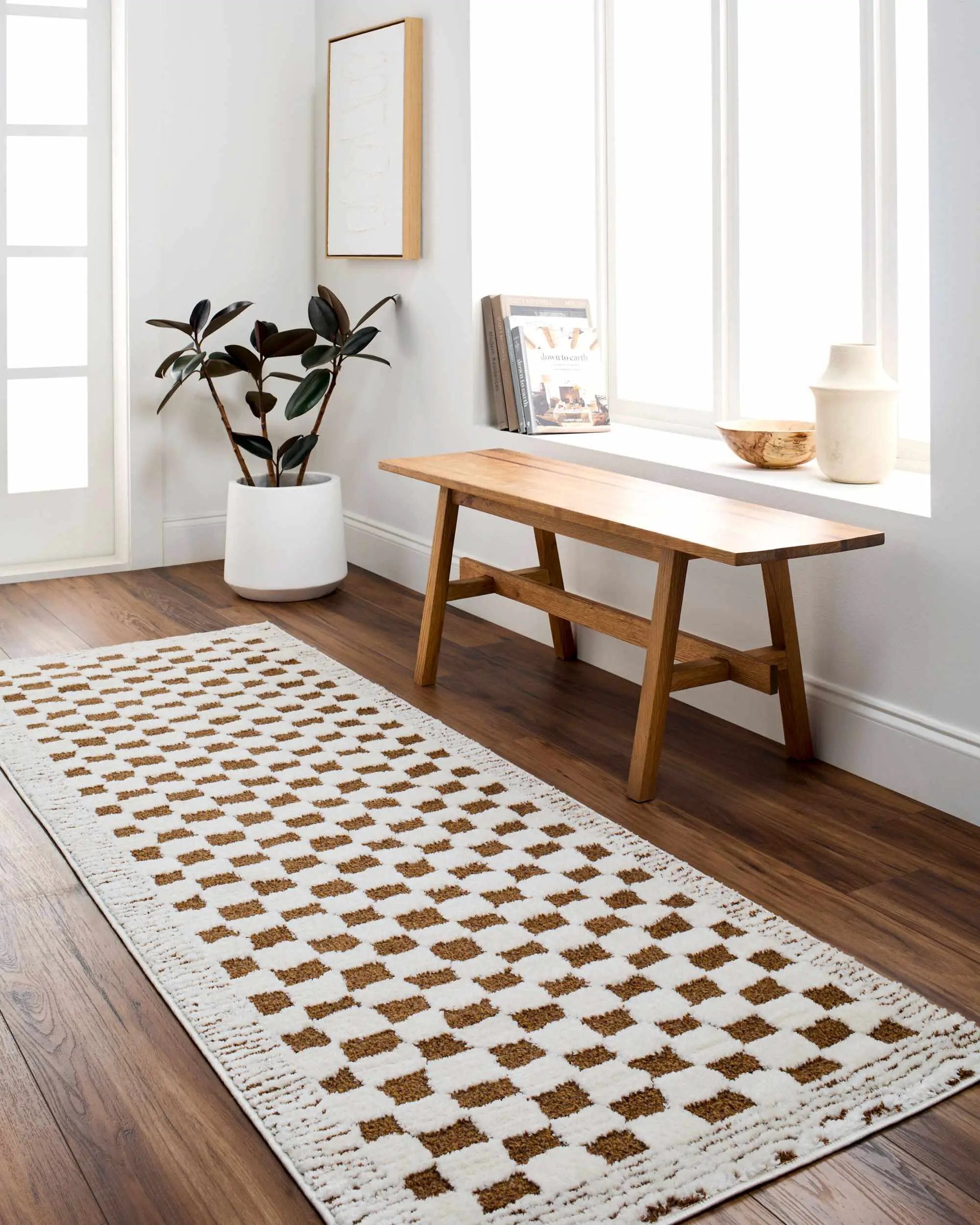 Leryn Brown Checkered Plush Rug