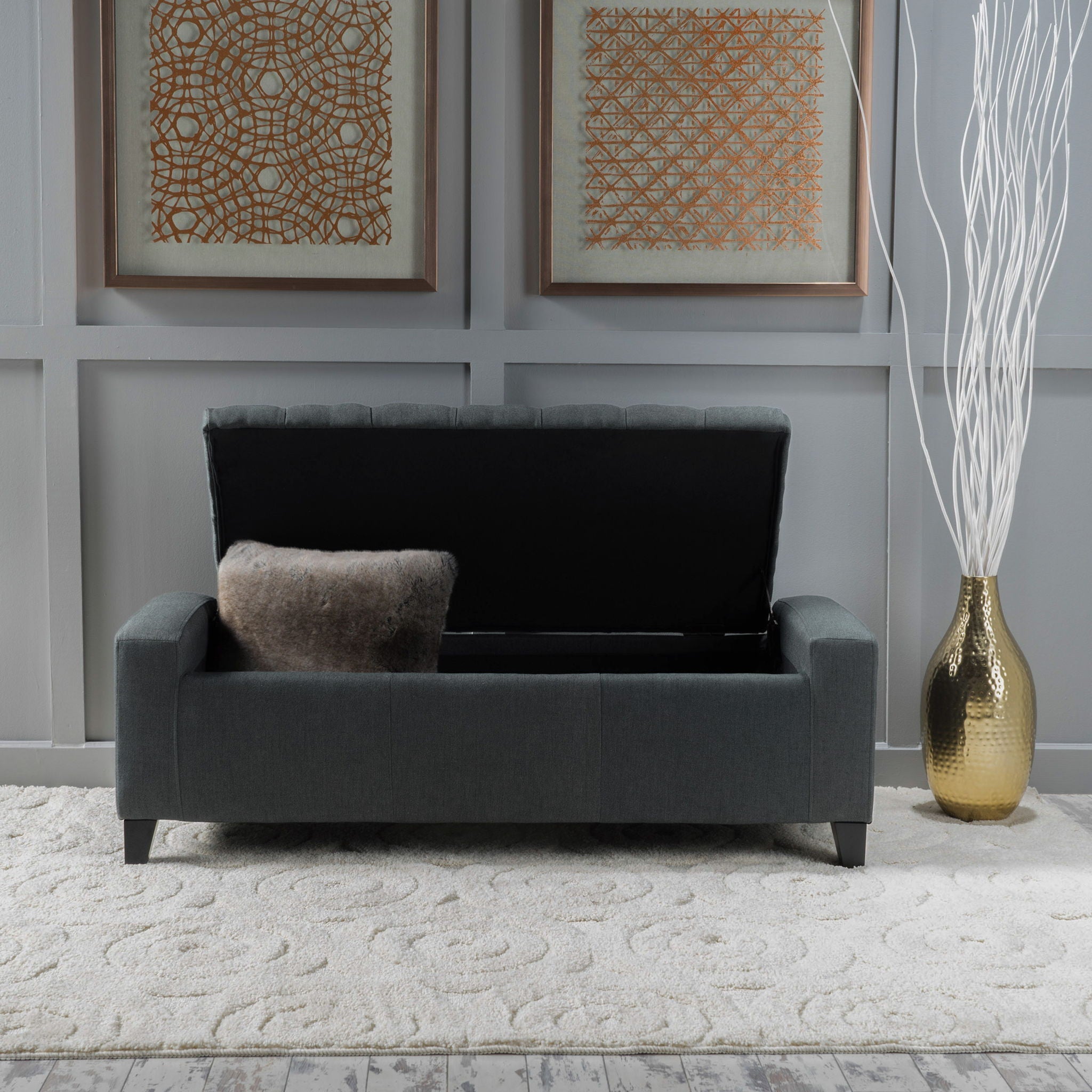 Contemporary Storage Ottoman With Tufted Top - Dark Gray by HouseOfZazla