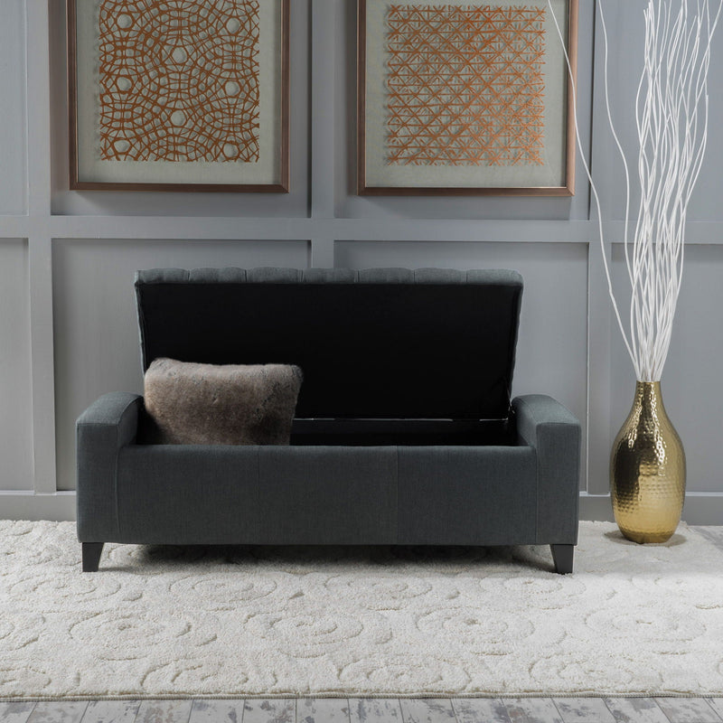 Contemporary Storage Ottoman With Tufted Top - Dark Gray by HouseOfZazla