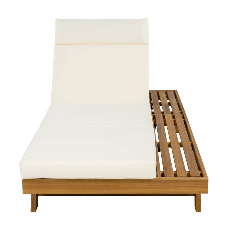 Acacia Wood Lounge Chaise Set With Headrest And Water Resistant Cushions - Beige by HouseOfZazla