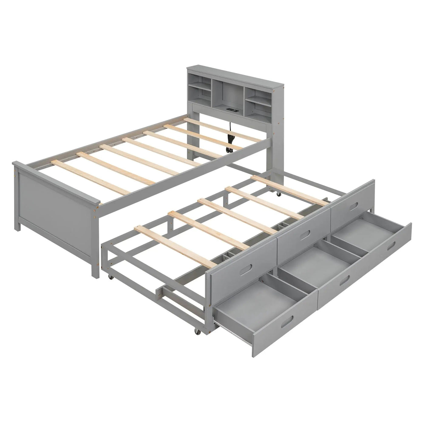 Platform Bed With Storage Headboard, USB, Trundle And 3 Drawers by HouseOfZazla