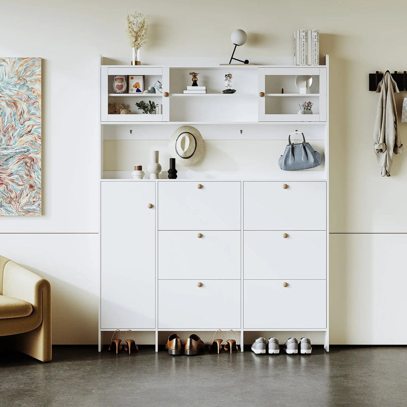 On Trend Multifunctional Tipping Bucket Shoe Cabinet With Storage Shelf & 6 Flip Drawers by HouseOfZazla