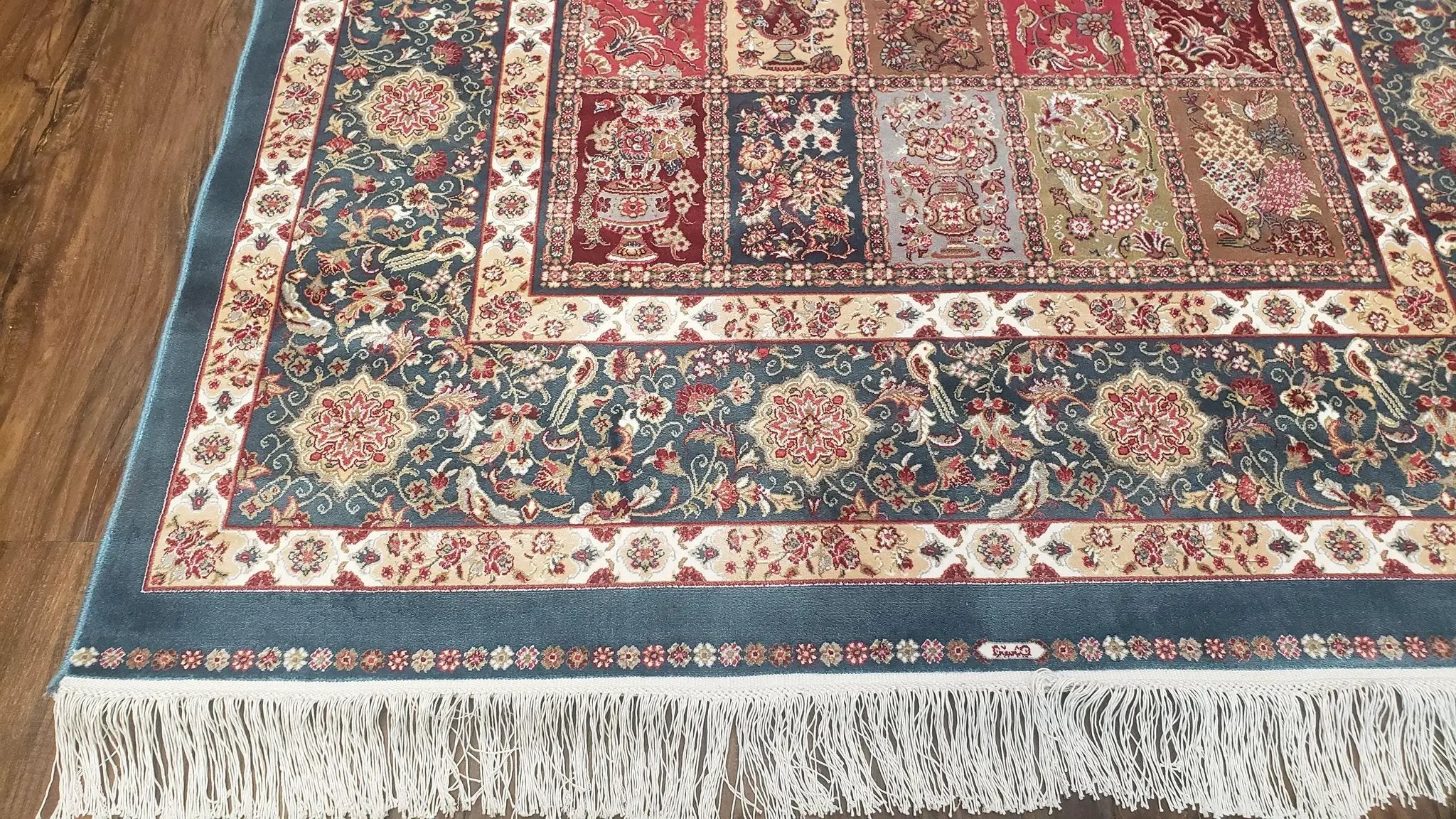 Silk Carpet 4x6 Blue, Panel Design, Four Seasons Pattern, Super Fine & Soft, Bamboo Silk, 4 x 6 Oriental Area Rug, High Quality, New Rug by Jewel Rugs
