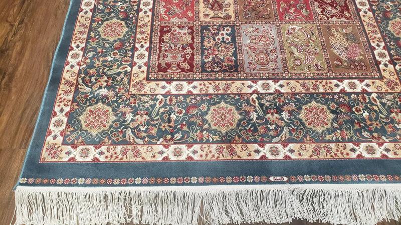 Silk Carpet 4x6 Blue, Panel Design, Four Seasons Pattern, Super Fine & Soft, Bamboo Silk, 4 x 6 Oriental Area Rug, High Quality, New Rug by Jewel Rugs