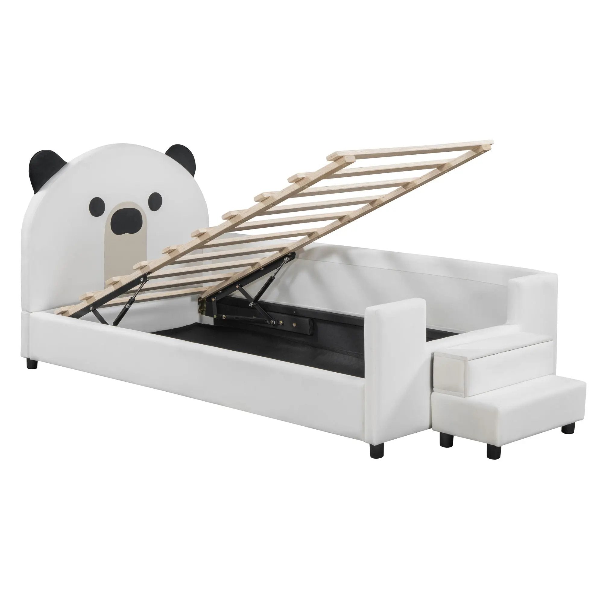 Upholstered Daybed With Bear Shaped Headboard, Hydraulic System And Breathable Fence by HouseOfZazla