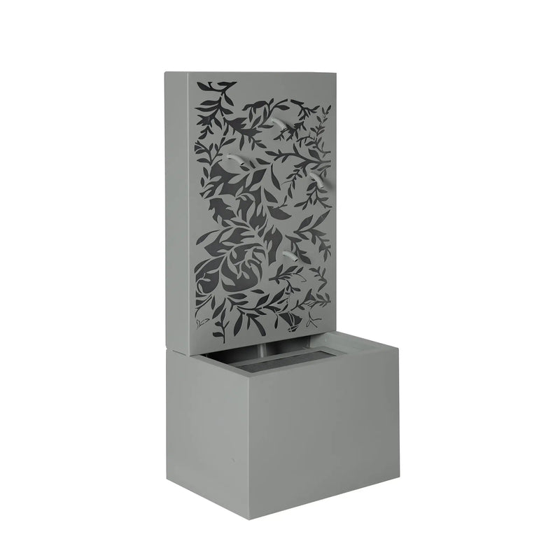 30.71' Light Gray Metal Leaf Cutout Outdoor Water Wall Fountain with LED Lights by HouseOfZazla