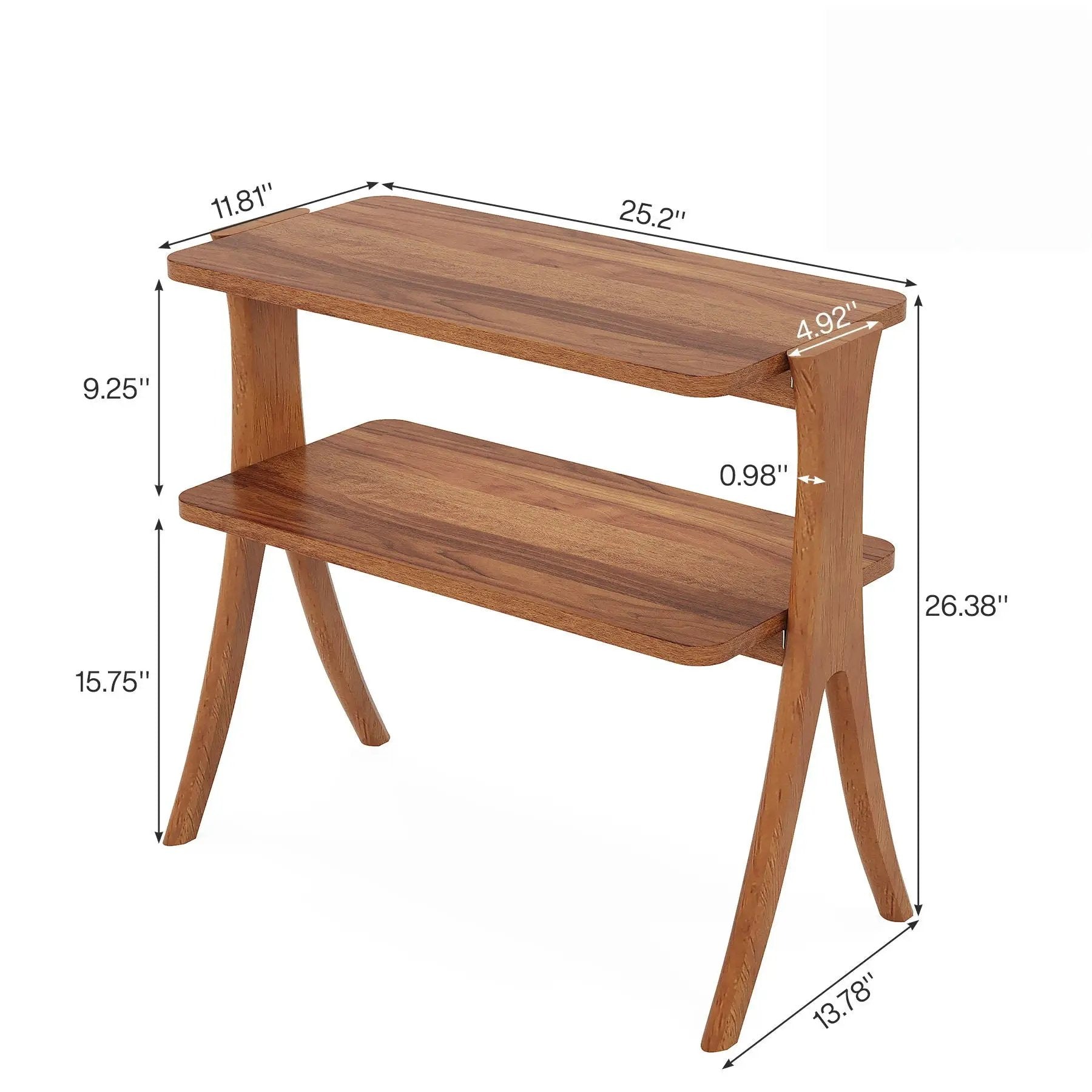 Narrow 2 Tier Side Slim Accent Table For Living Bedroom Or Entryway, Space Saving Furniture With Storage Shelf - Walnut by HouseOfZazla