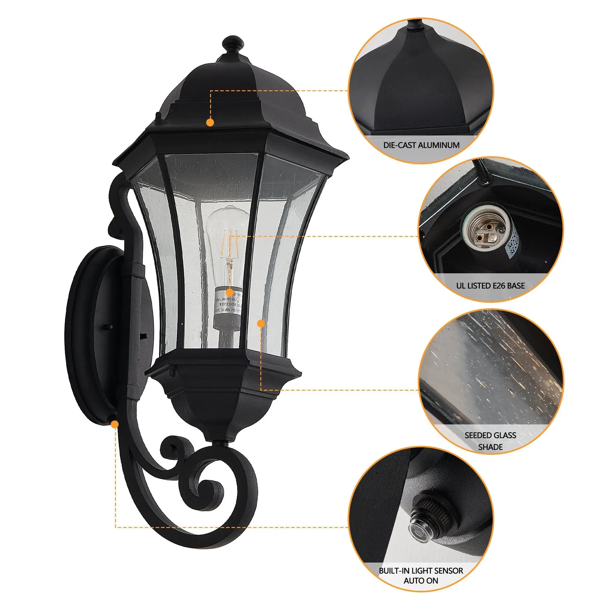 27" Outdoor Wall Lantern with Dusk to Dawn Sensor by HouseOfZazla
