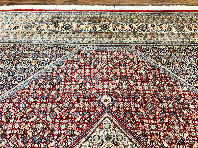 Square Indo Persian Bidjar Rug 10x10, Red, Handmade Vintage Wool Carpet by Jewel Rugs