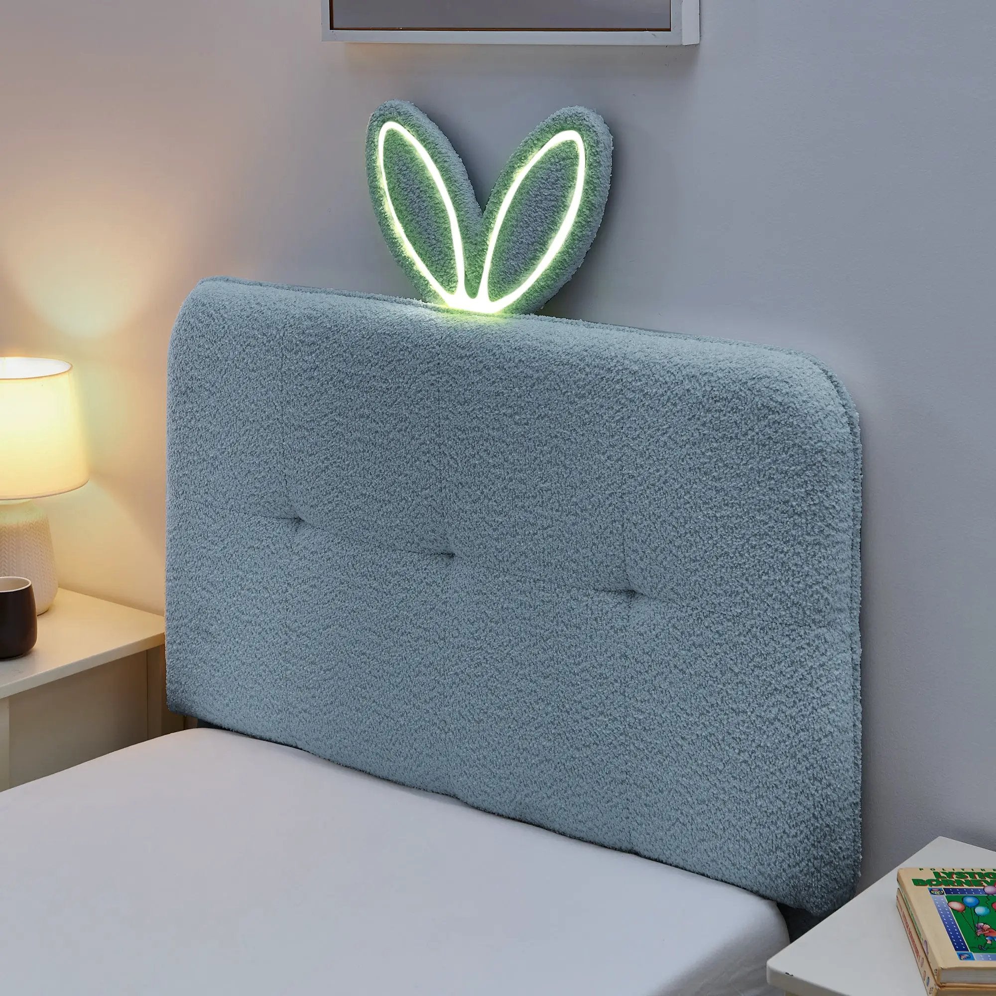 Twin Size Kids Upholstered Bed with Oversized Rabbit Ear Headboard by HouseOfZazla