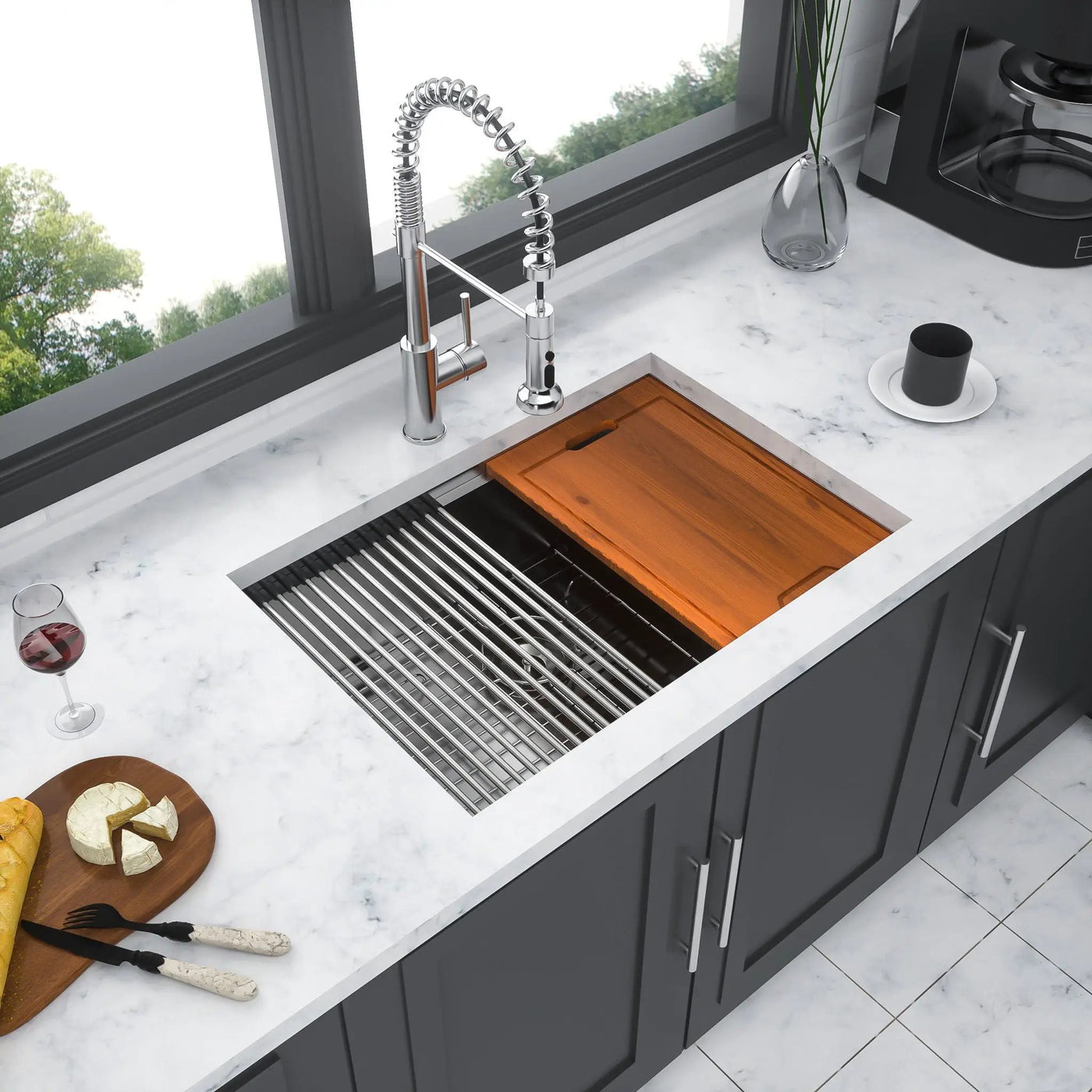 Single Bowl Undermount Workstation Kitchen Sink with Accessories by HouseOfZazla