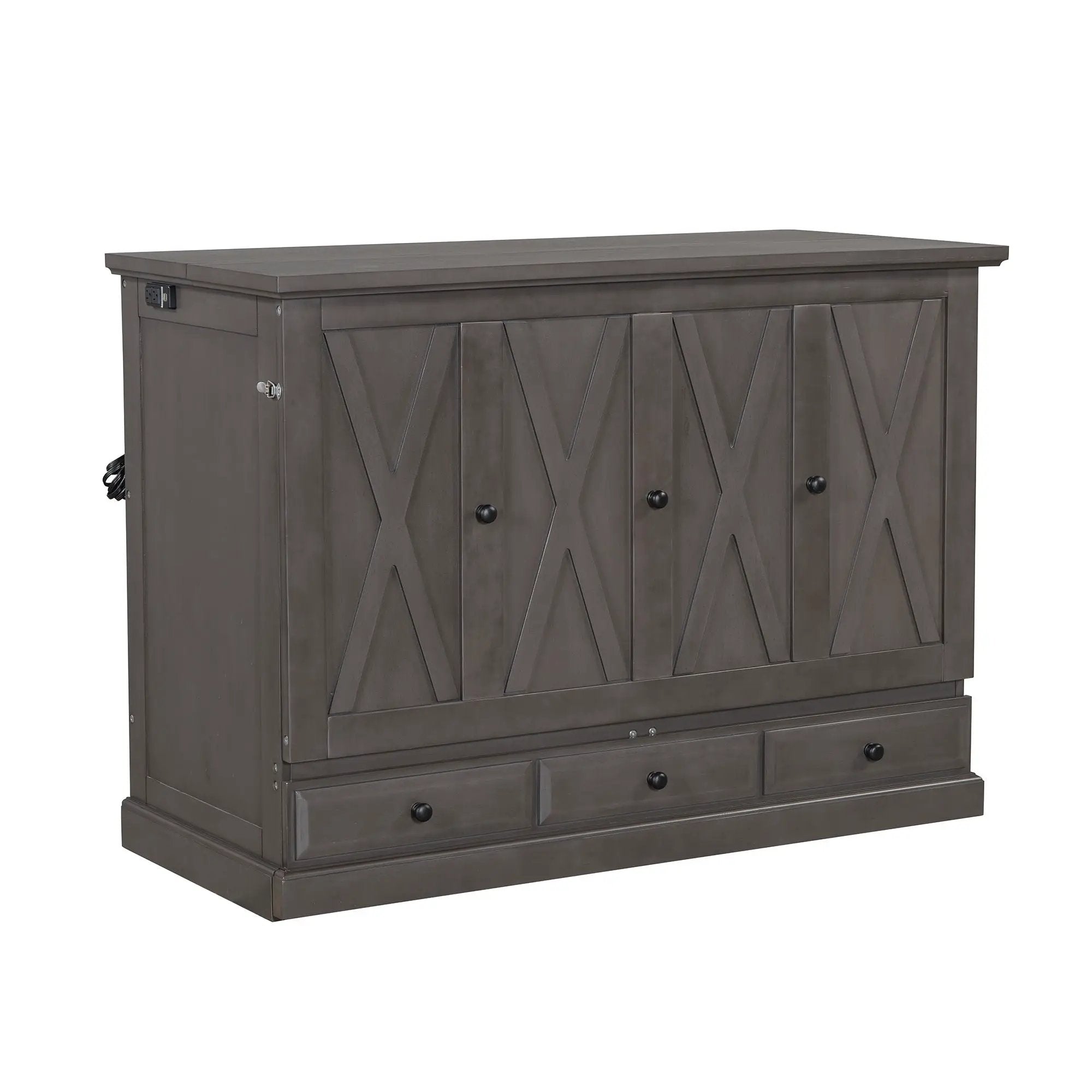 Solid Pine Murphy Bed Chest Cube Cabinet Bed With Charging Station And Large Storage Drawer For Home Office Or Small Room by HouseOfZazla