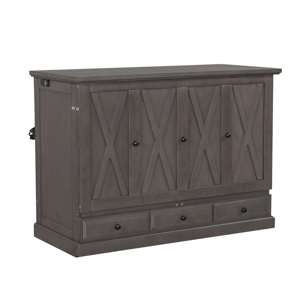 Solid Pine Murphy Bed Chest with USB Charging Station - White or Dark Gray