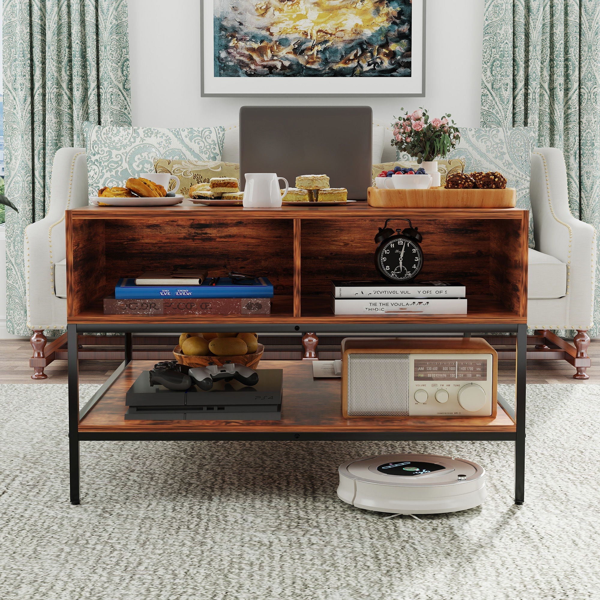 Rustic Flip Top Coffee Table With Hidden Storage - Black / Brown by HouseOfZazla