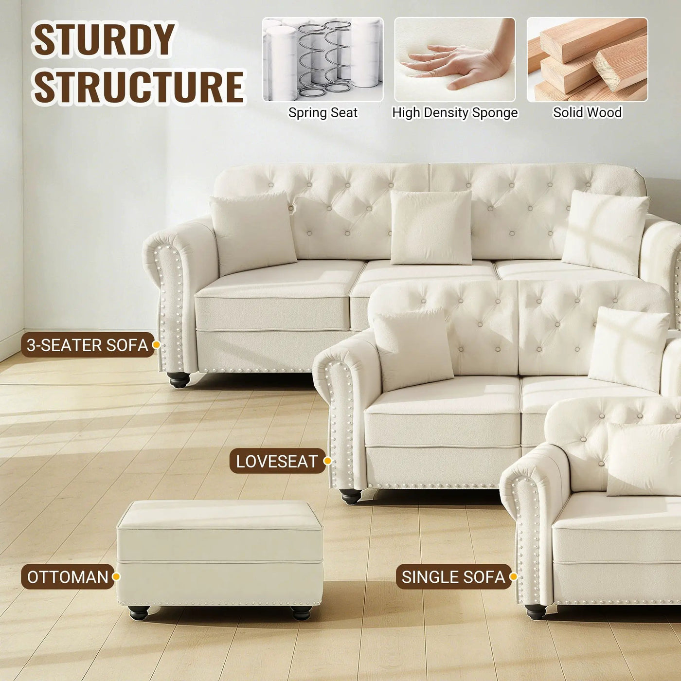 Upholstered 3 Seater Sofa Set With Ottoman by HouseOfZazla