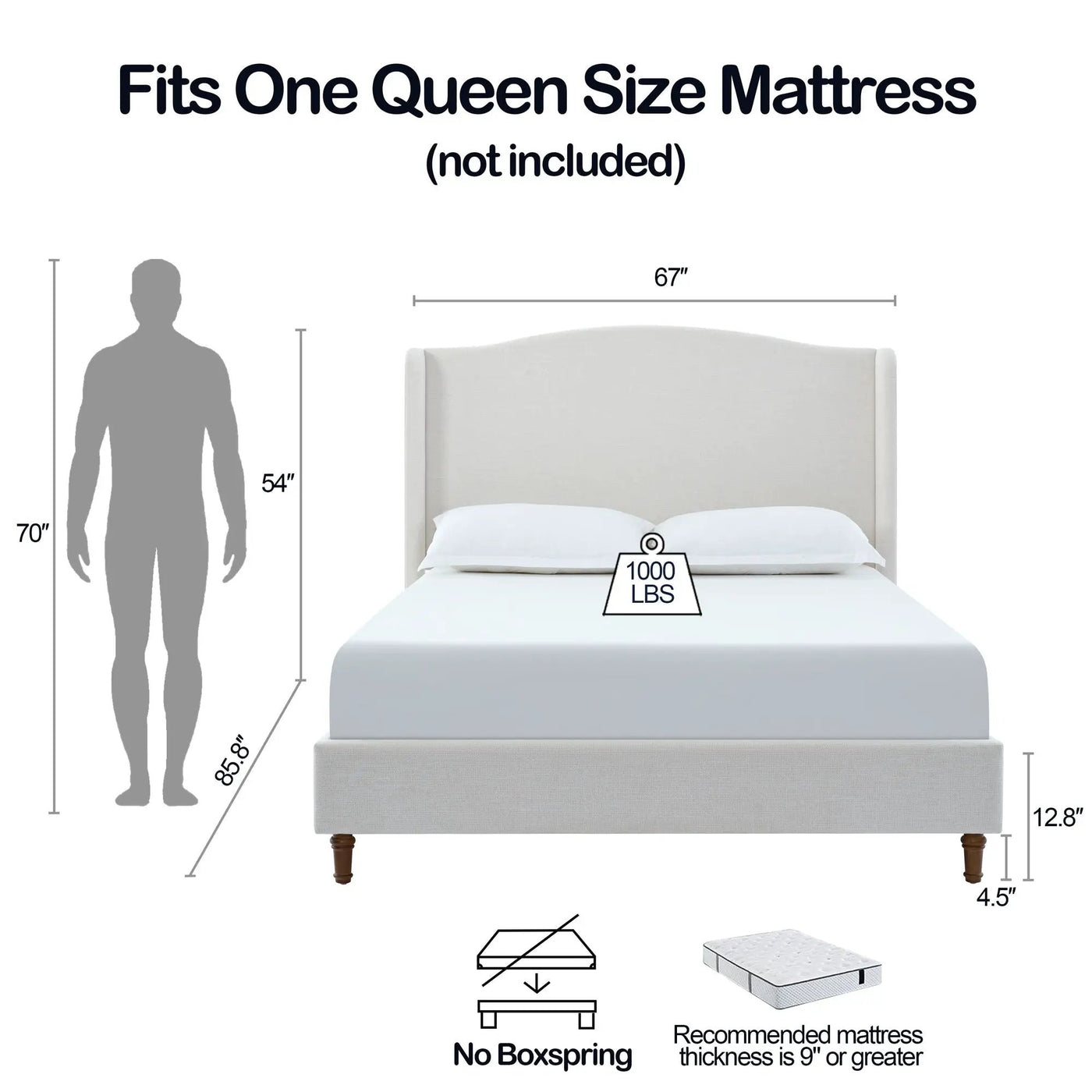 Hannah - Upholstered Wingback Bed Size / Tall Headboard Upholstered King Bed / Premium Textured Look / Minimalist Designs / No Box Spring Needed by HouseOfZazla