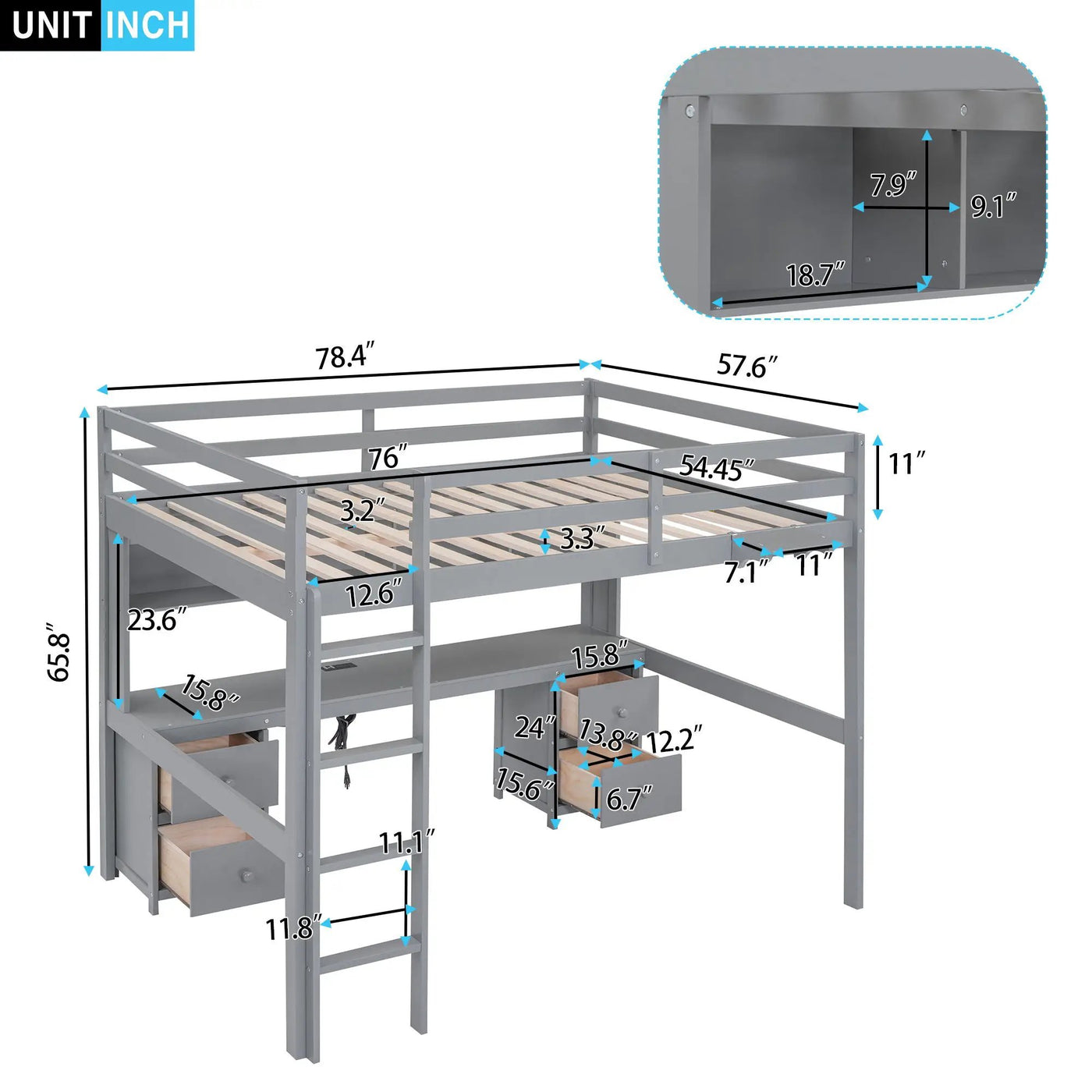 Loft Bed With Desk, Cabinets, Drawers, Charging Station And Bedside Tray by HouseOfZazla