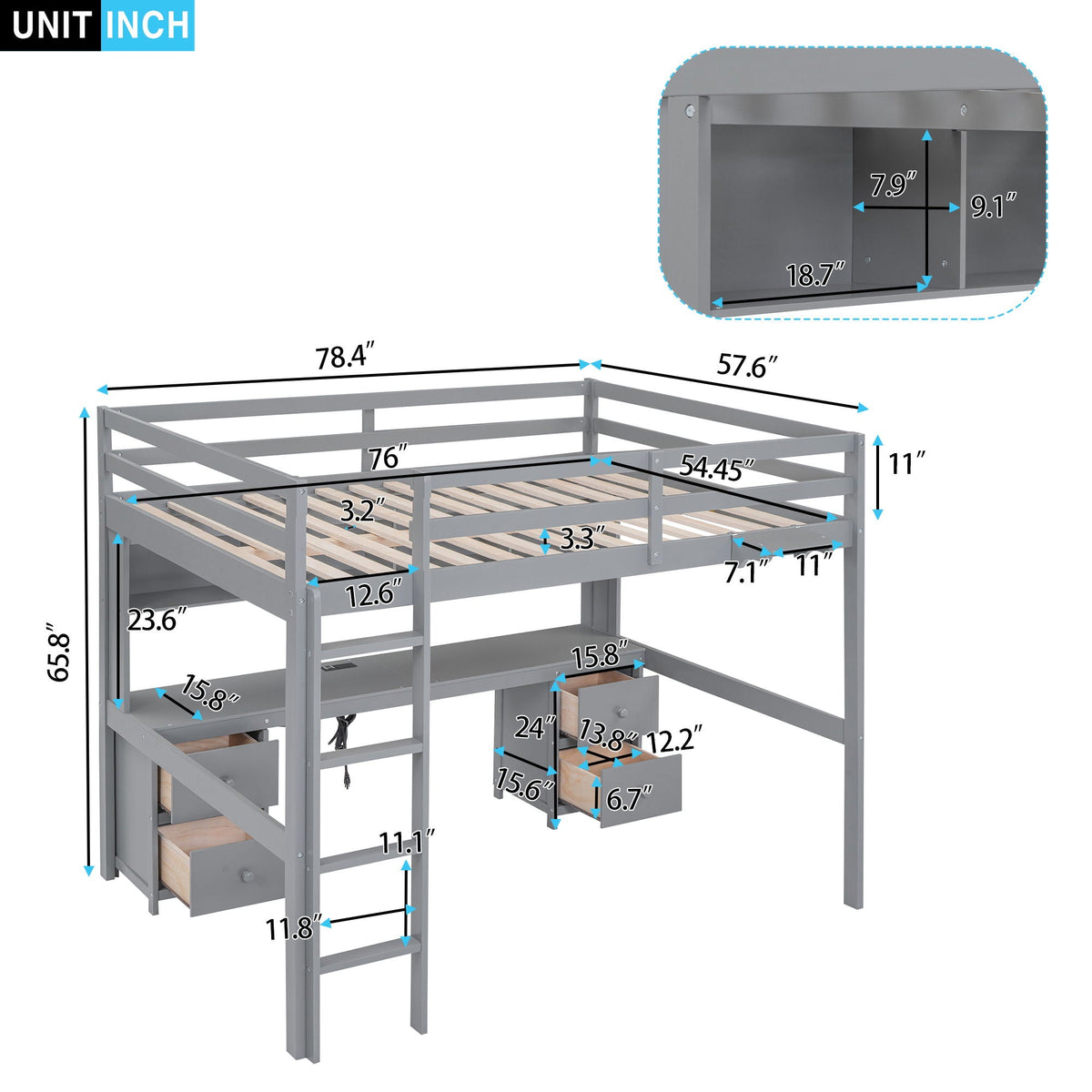 Loft Bed with Desk, Cabinets, Drawers and Charging Station - Full Size, photo 34 of 34