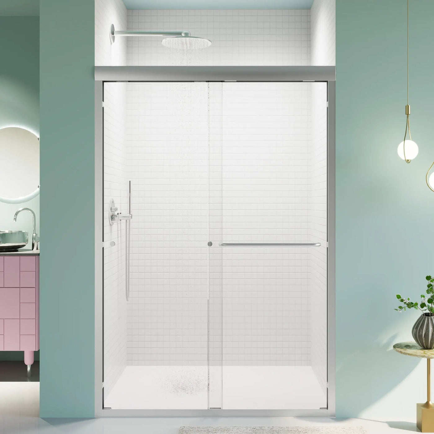 Semi Frameless Double Sliding Shower Door with Tempered Glass by HouseOfZazla