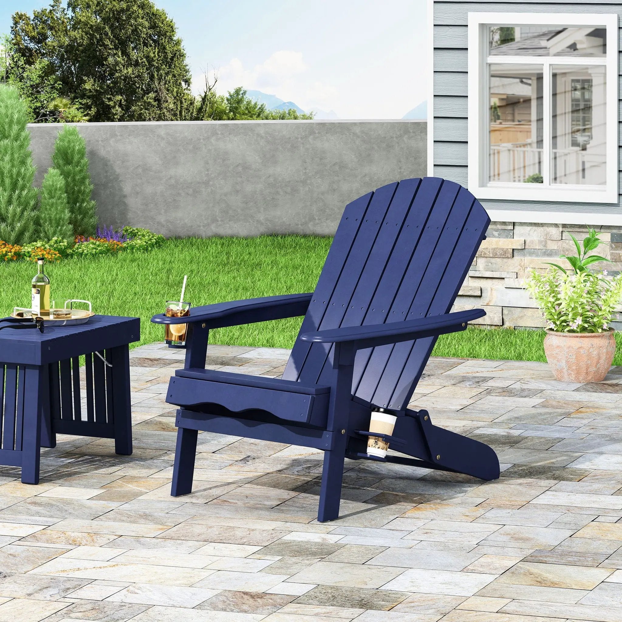 Zenithia Outdoor Foldable Adirondack Chair With 2 Cup Holders by HouseOfZazla