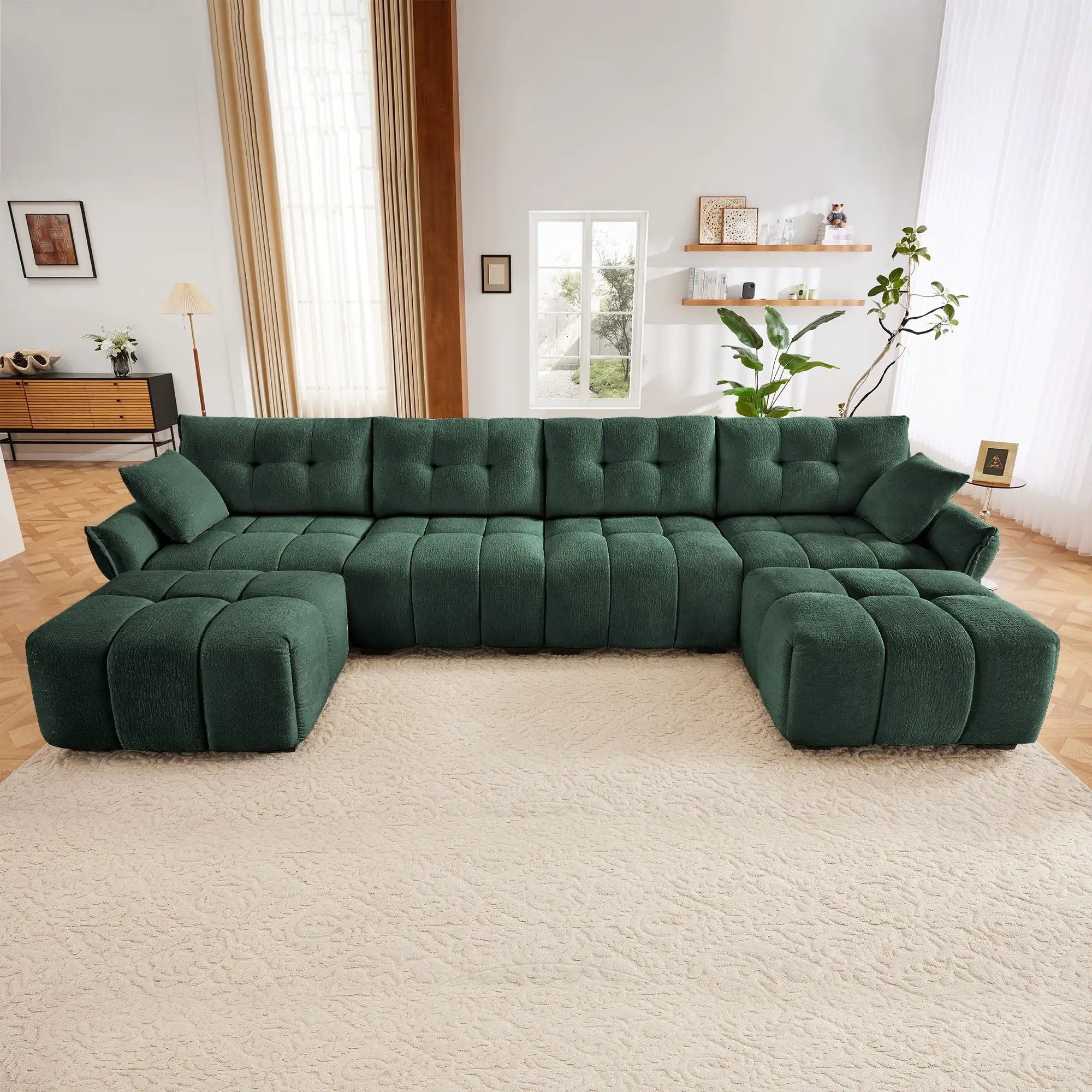 Sofa Set With Ottoman And Pillows, Textured, High Resilience Cushions by HouseOfZazla