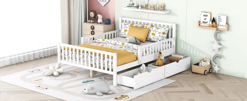 Platform Bed With Guardrails On Both Sides And 2 Storage Drawers by HouseOfZazla