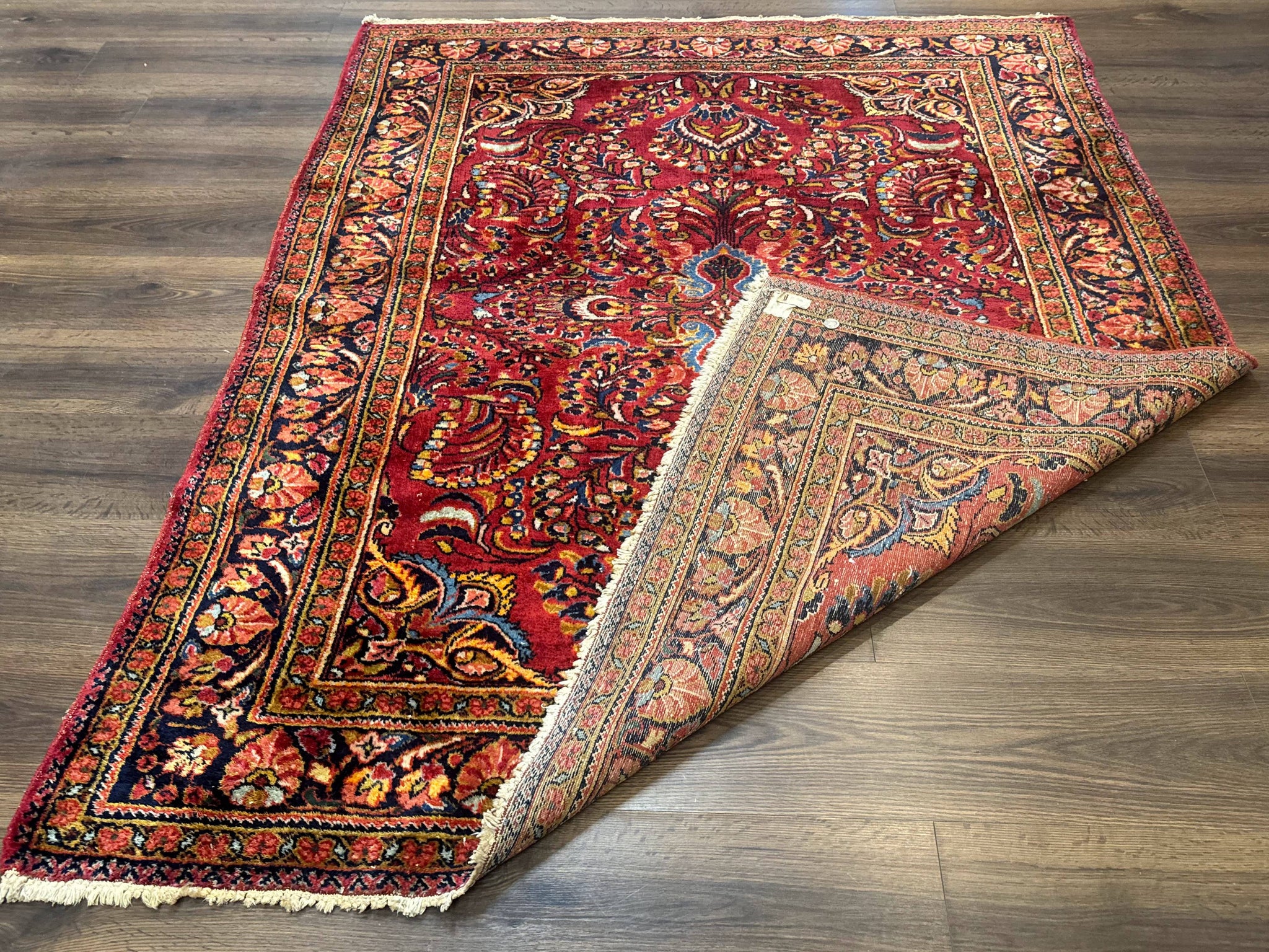 Persian Lilihan Rug 5x6, Red, Floral, Antique Persian Carpet by Jewel Rugs