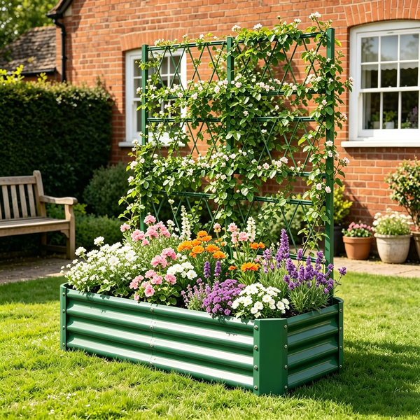 4x2x1FT Galvanized Raised Garden Bed with Arch Trellis