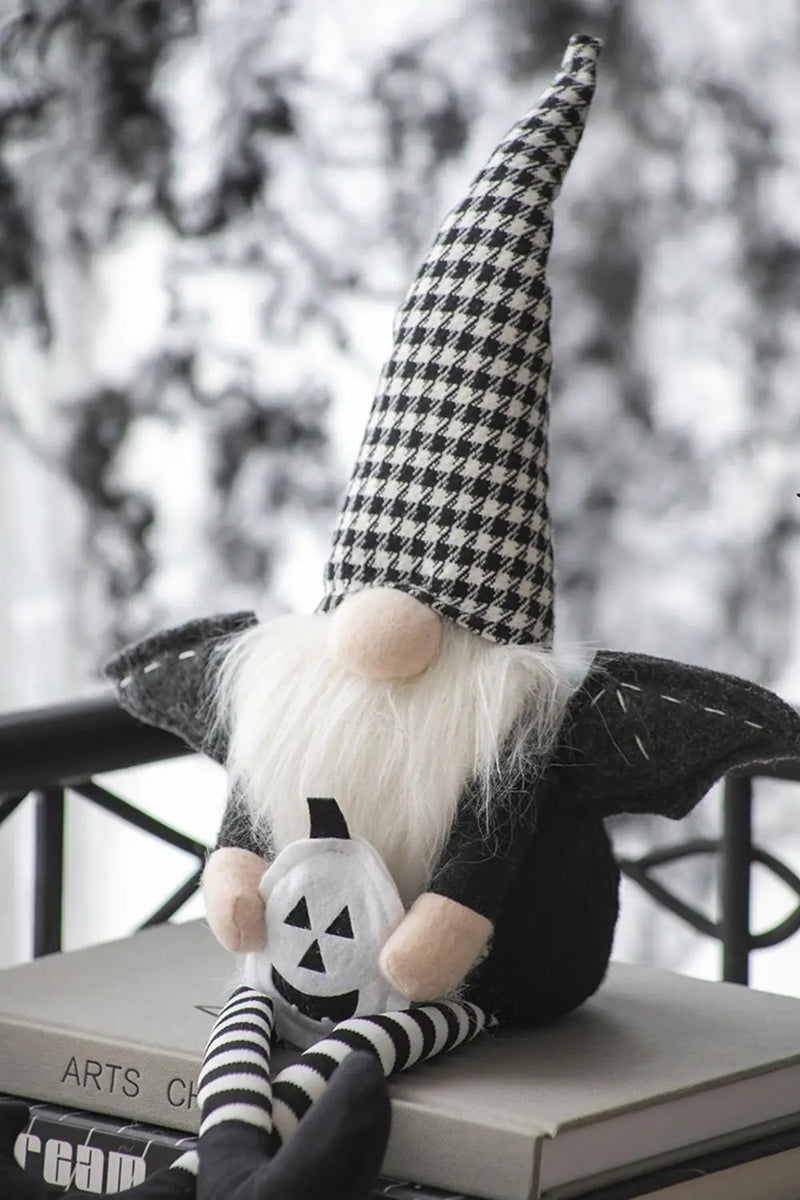 Sitting Gnome With Wings & Plaid Hat, For Halloween Decor by HouseOfZazla