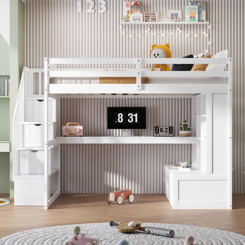 Full Size Loft Bed with Desk, Drawers & Storage Staircase - White, photo 13 of 13