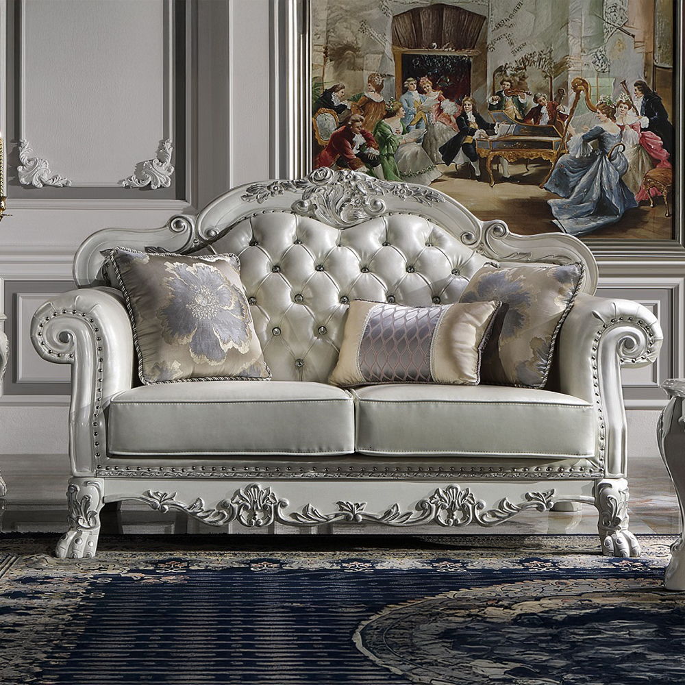 Dresden - Loveseat With 3 Pillows - Synthetic Leather & Bone White by Unique Piece Furniture