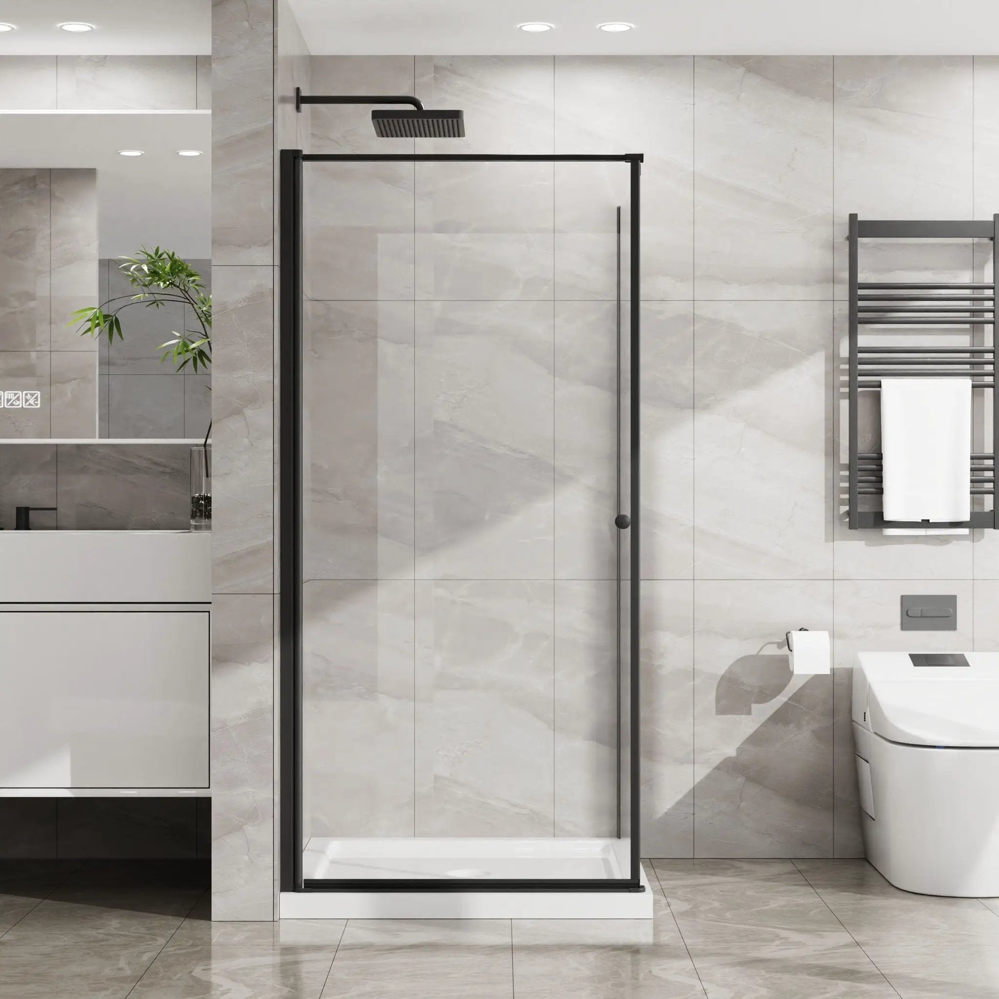 Goodyo - Frameless Corner Shower Door - Matte Black by HouseOfZazla