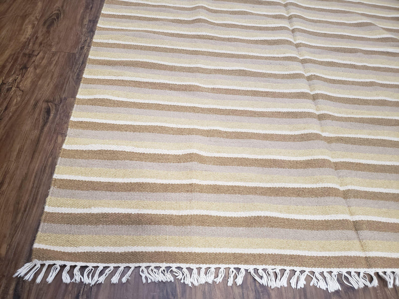 New Indian Striped Blanket, Multicolor Earthern Tones Kilim Rug, Wool Handmade South American Style Blanket, Queen Sized Bedspread 5x8 - 6x8 by Jewel Rugs