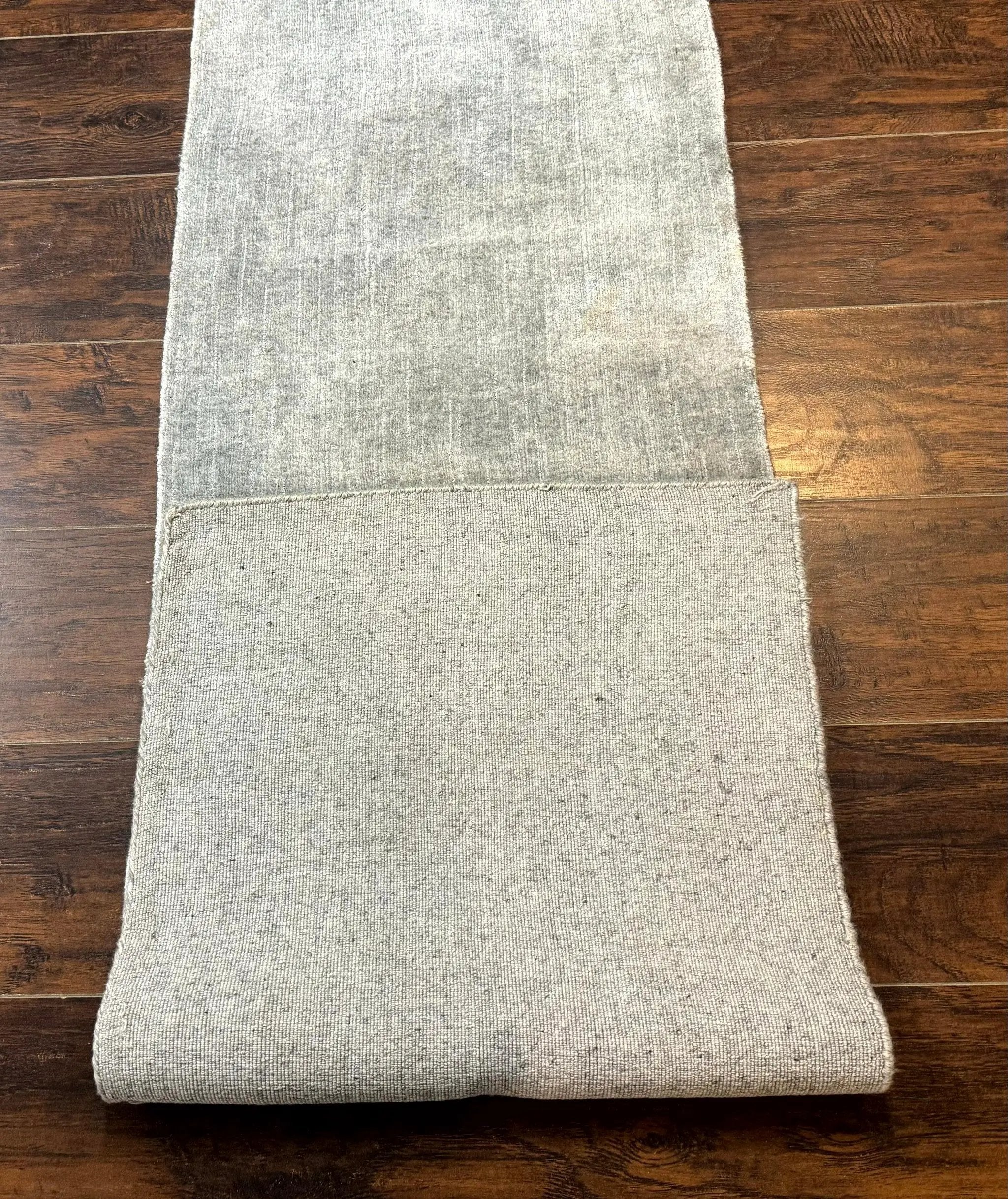 Modern Tibetan Runner Rug 1.9 x 8.6, Wool and Silk Highlights, Gray/Silver, Narrow Runner for Hallway or Kitchen by Jewel Rugs