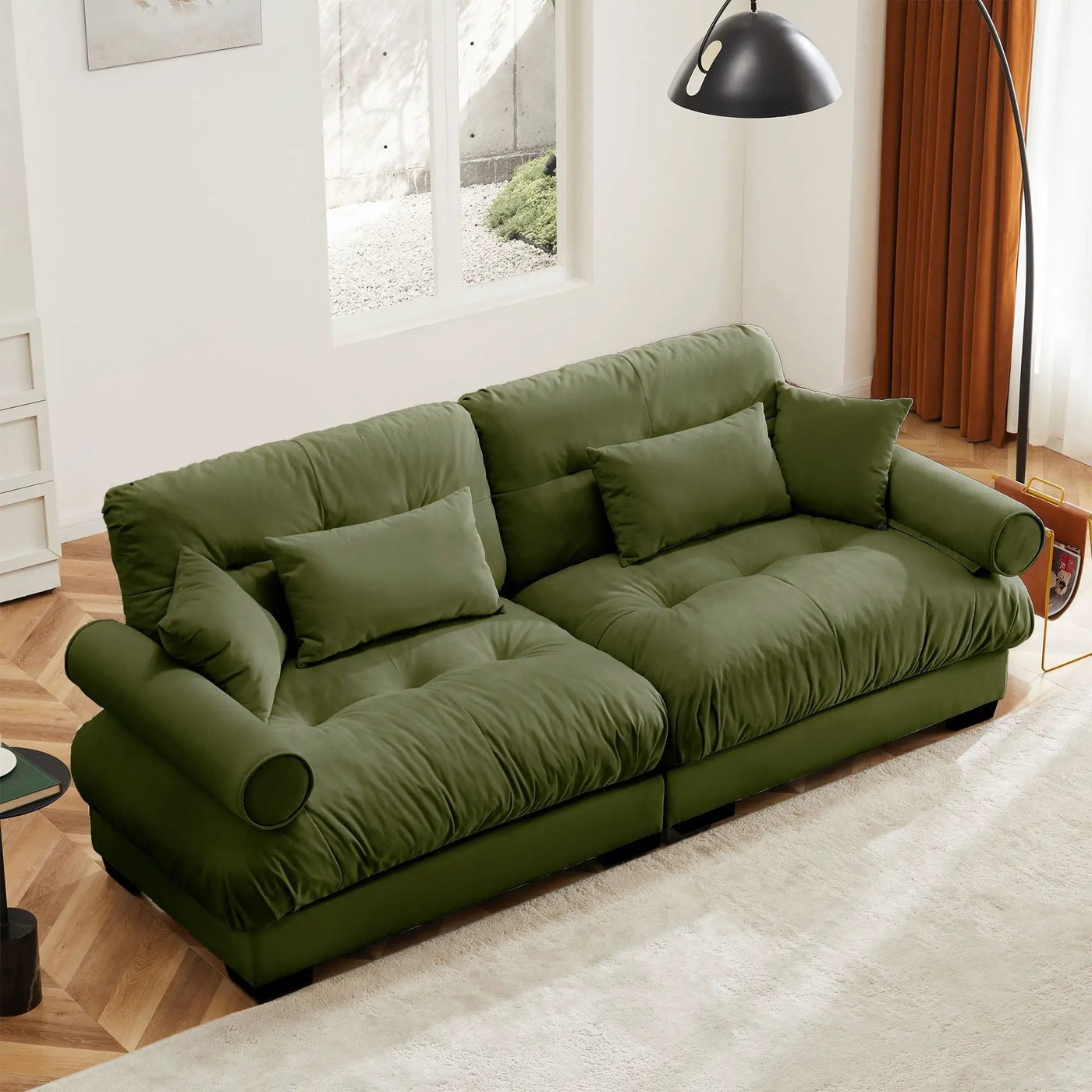 Modern Sofa With Bolstered Armrests And Pillows by HouseOfZazla