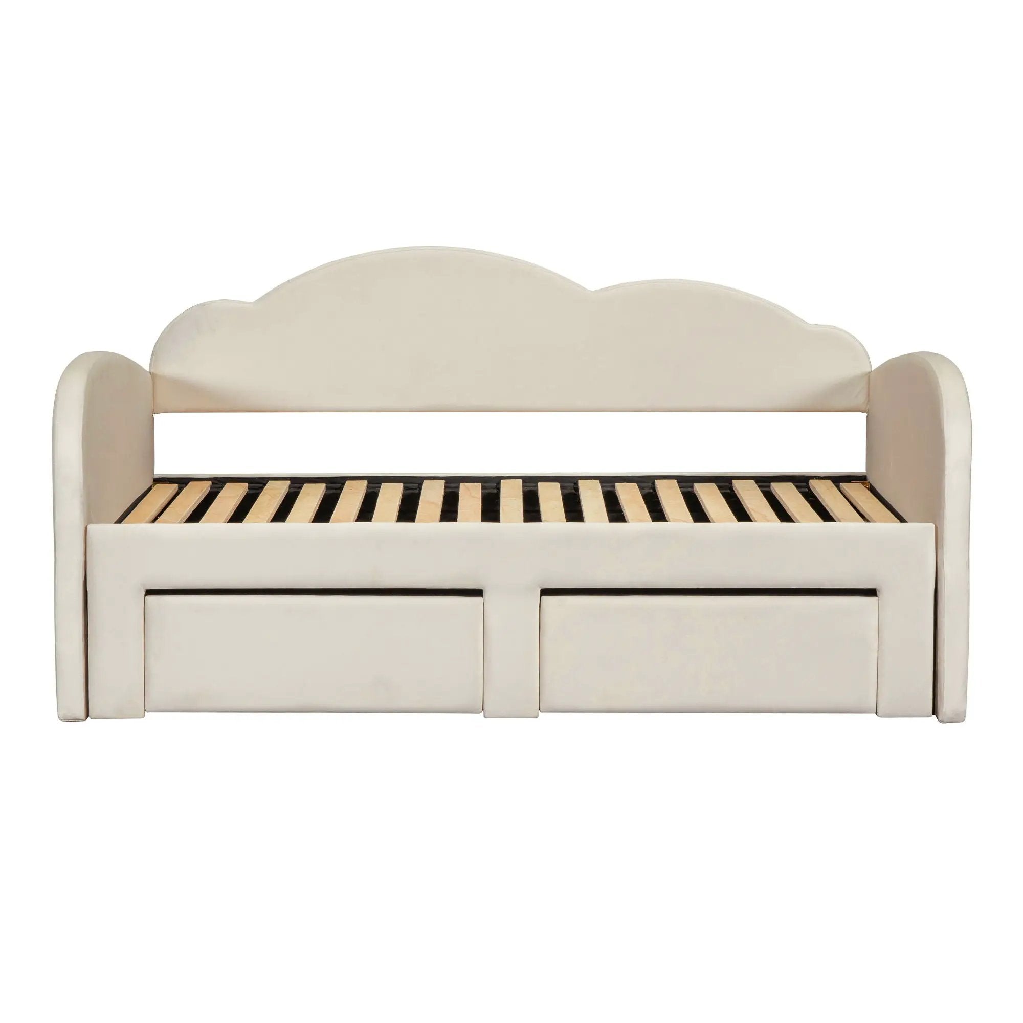 Upholstered Daybed With Cloud-Shaped Backrest, Trundle & 2 Drawers And USB Ports by HouseOfZazla