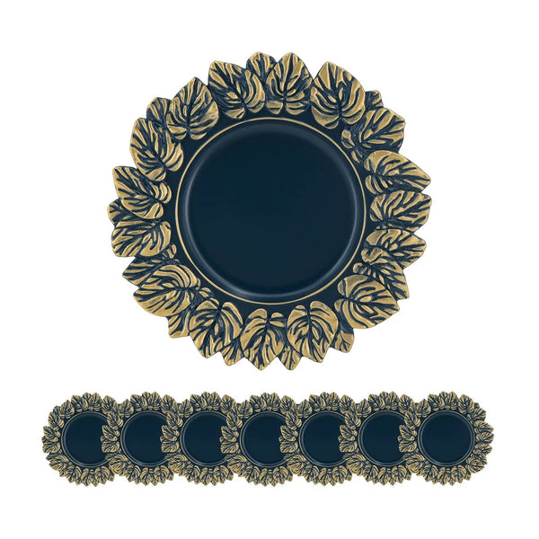 Plastic Charger Plate (Set of 8) - Blue / Gold