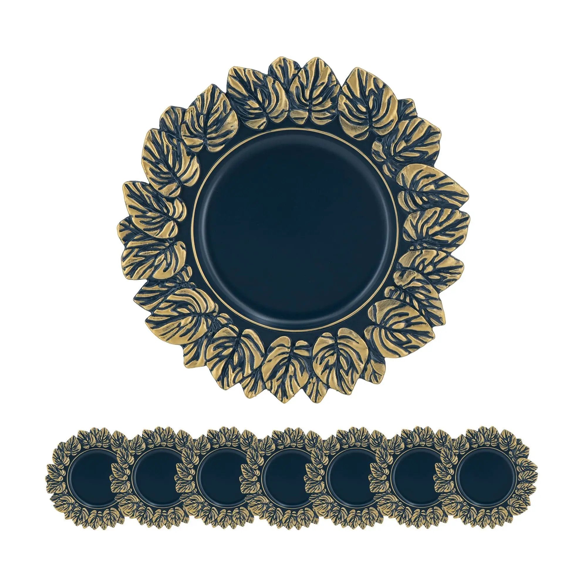Plastic Charger Plate (Set of 8) - Blue / Gold by HouseOfZazla