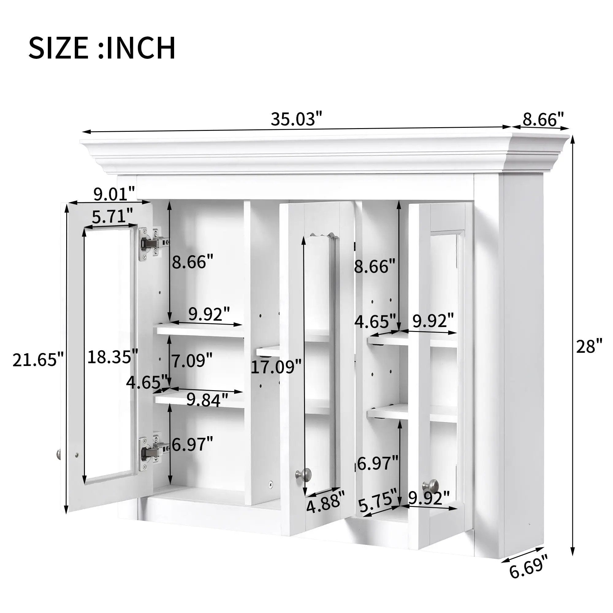 Bathroom Medicine Cabinet With Mirror, 5 Adjustable Closed Shelves, Wall-Mounted - White by HouseOfZazla