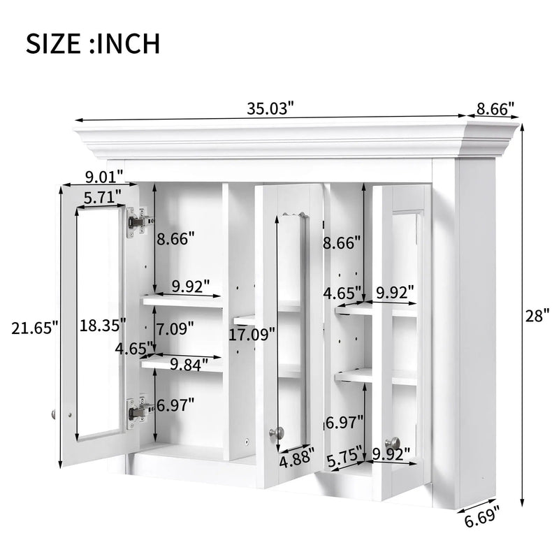 Bathroom Medicine Cabinet With Mirror, 5 Adjustable Closed Shelves, Wall-Mounted - White by HouseOfZazla
